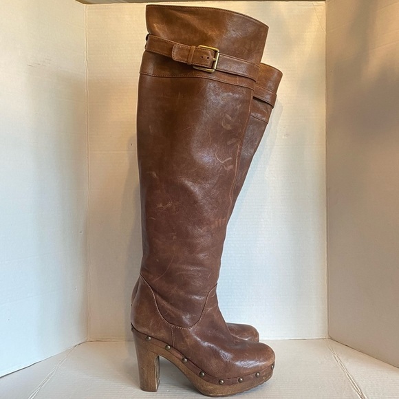 Leather Michael Kors Yolanda Over the Knee Platform Block Heel Brown Boots S z 7 - Picture 13 of 16